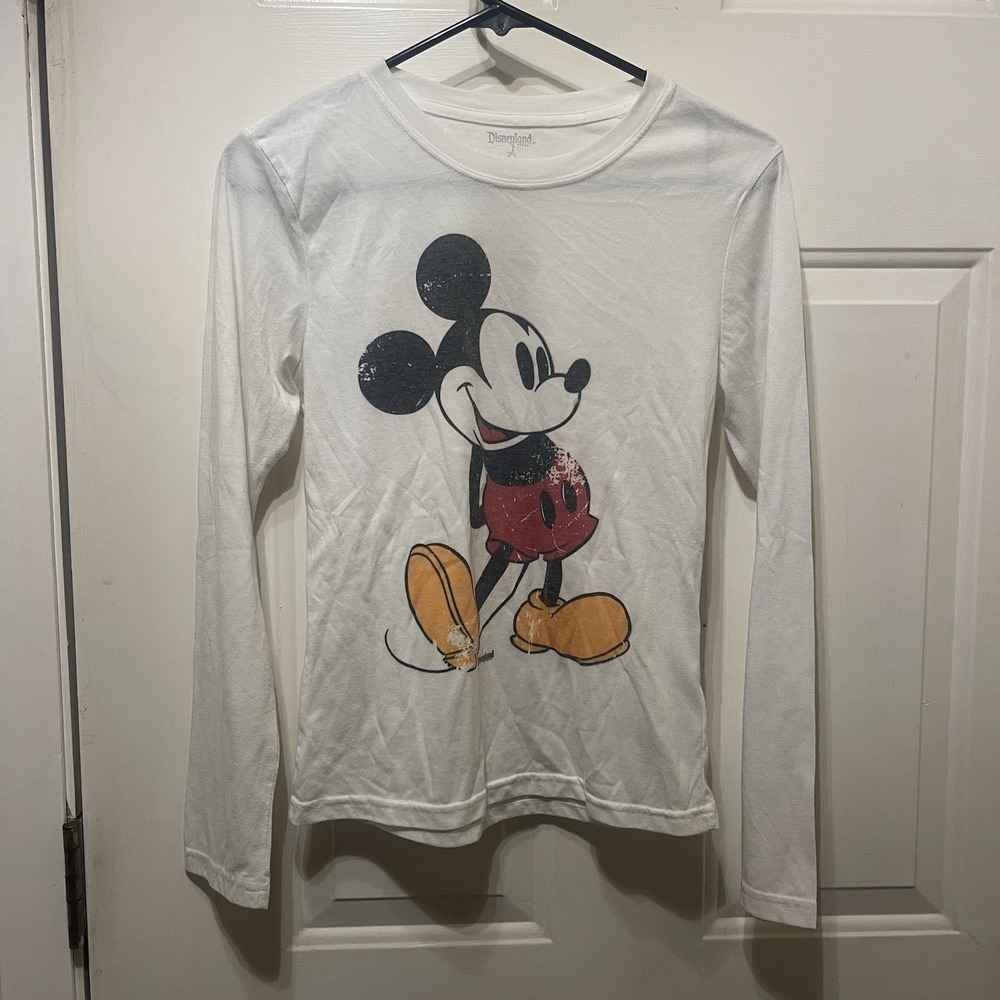 Disneyland Mickey Mouse Women's Long Sleeve White T Shirt Top Shirt Size Medium
